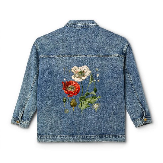 Red Poppy flower Botanical Poppies Red Poppy Classic Women's Denim Jackets