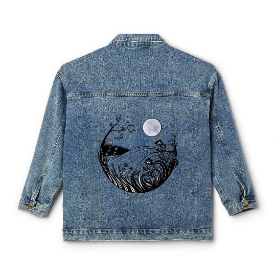 Full moon landscape Classic Women's Denim Jackets