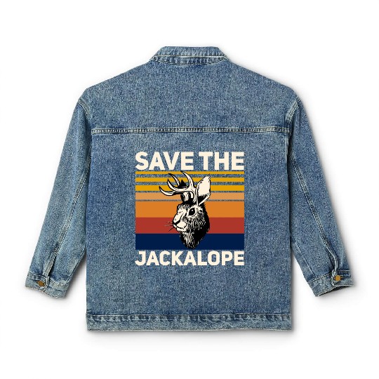 Save The Jackalope , Vintage Retro Camping Lover Classic Women's Denim Jackets