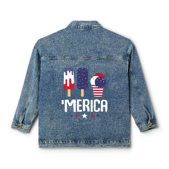 Merica Ice Cream Lover Popsicles US Flag Classic Women's Denim Jackets
