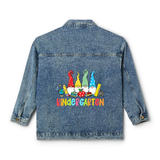 Gnomes Kindergarten Crew First Day Teacher Back To Classic Women's Denim Jackets