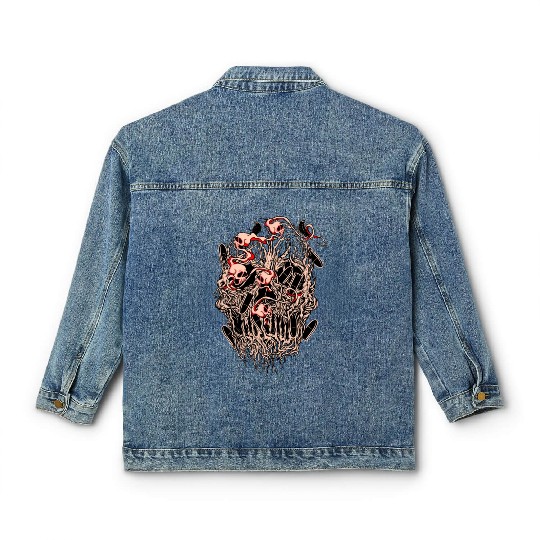 Bullets and Skull Roses Aesthetic Dripping Pattern Classic Women's Denim Jackets