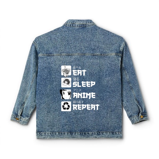 Awesome Anime Eat Sleep Anime Repeat Teenager Classic Women's Denim Jackets