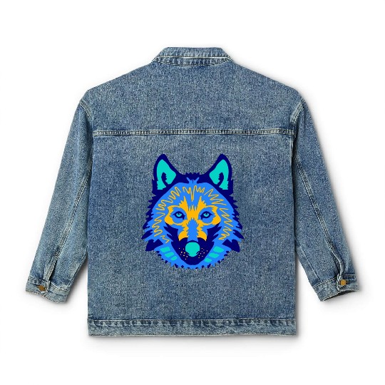 blue wolf face Classic Women's Denim Jackets