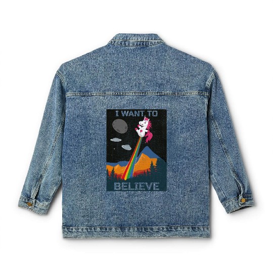 Unicorn "I Want To Believe" UAP Outfit Alien Ufo Classic Women's Denim Jackets