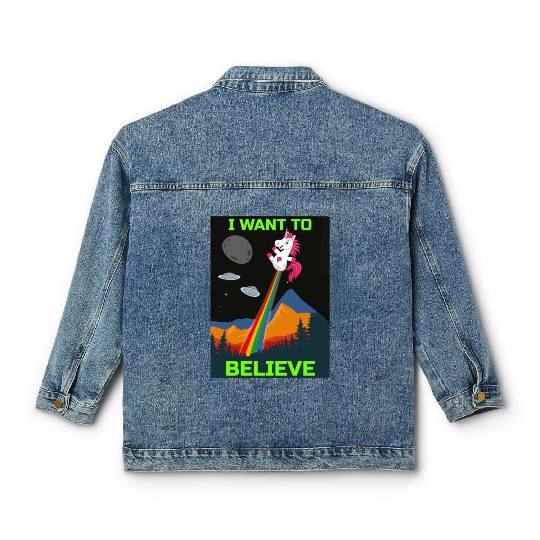Unicorn "I Want To Believe" UAP Outfit Alien Ufo Classic Women's Denim Jackets