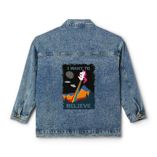 Unicorn "I Want To Believe" UAP Outfit Alien Ufo Classic Women's Denim Jackets