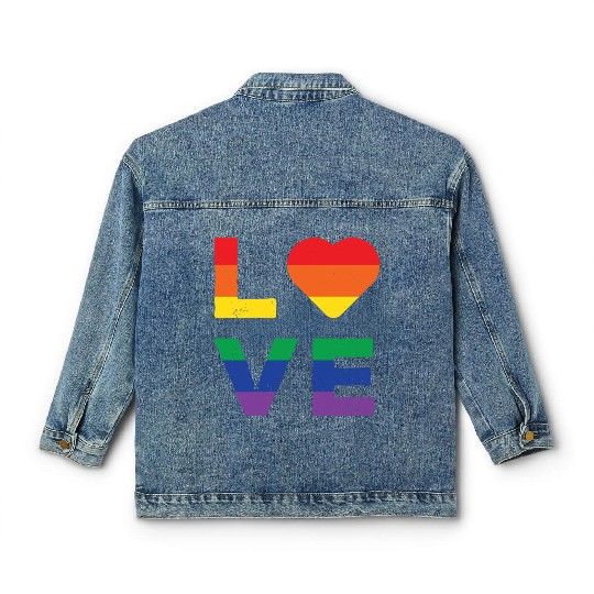 LGBT LOVE Rainbow Heart Gay Lesbian Equality Gift Classic Women's Denim Jackets