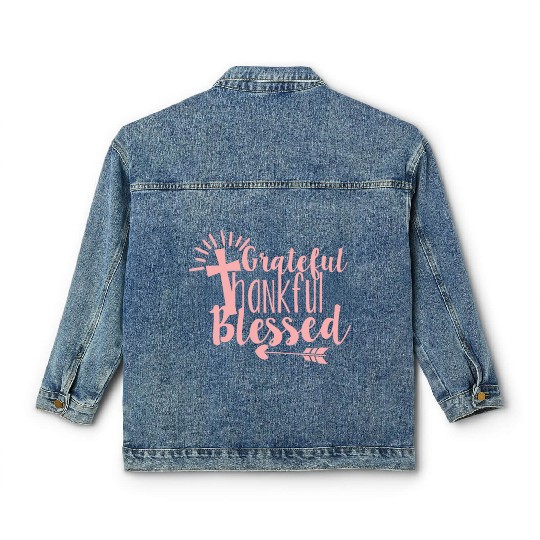 Grateful Thankful And Blessed Jesus Cross Classic Women's Denim Jackets