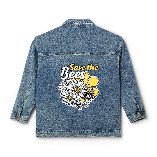 Save the bee honey bee gift idea environmental pro Classic Women's Denim Jackets