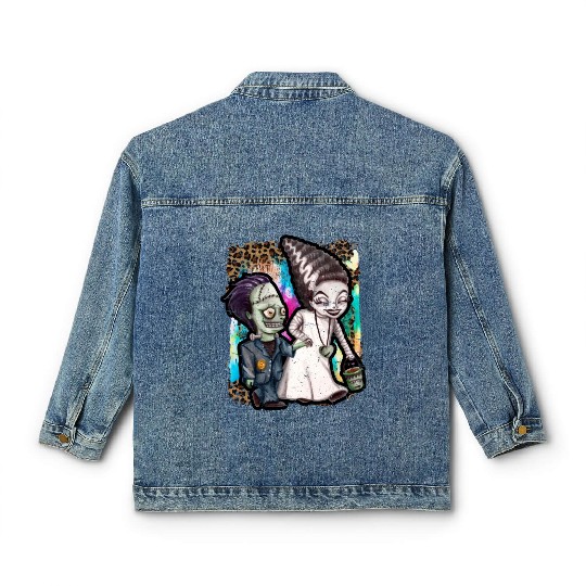 Halloween Witch and Zombie Tie Dye Classic Women's Denim Jackets