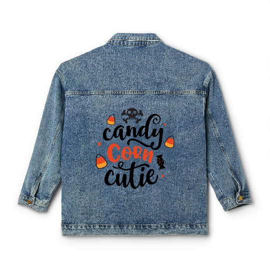 Candy Corn Cutie Halloween Holiday Classic Women's Denim Jackets