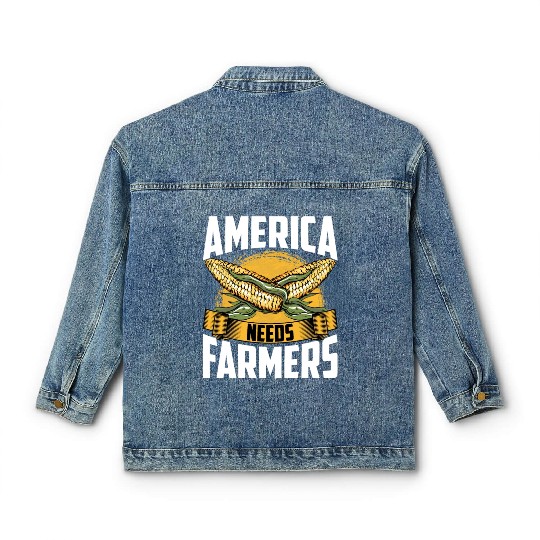 America Needs Farmers Agriculture Farmer Corn Classic Women's Denim Jackets