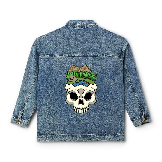 Skeleton Head Camp Campsite Camper Camping Classic Women's Denim Jackets