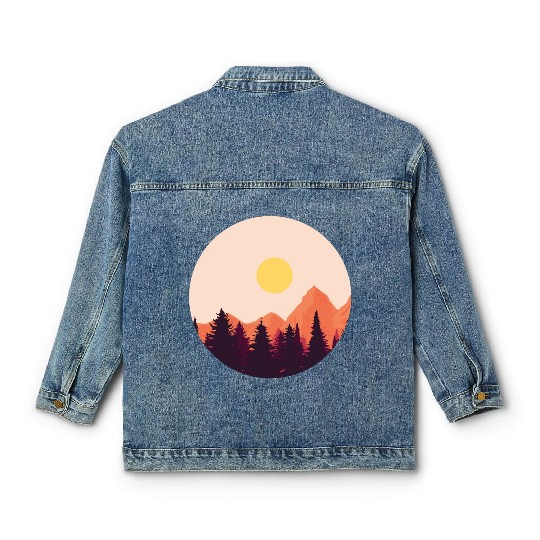 sunset horizon mountains Classic Women's Denim Jackets