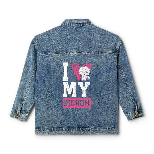 I Love My Bichon Frise Curly Hair Pup Puppy Lover Classic Women's Denim Jackets