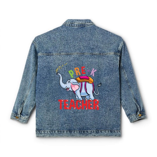 Back To School Elephant Pre-K Teacher Classic Women's Denim Jackets