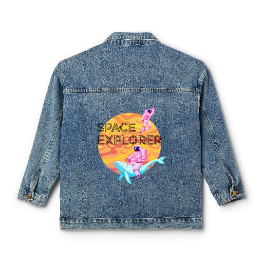 Space Explorer Two Astronauts and A Blue Whale Classic Women's Denim Jackets