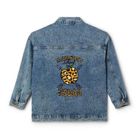 Elementary School Squad Teacher Leopard Print Classic Women's Denim Jackets