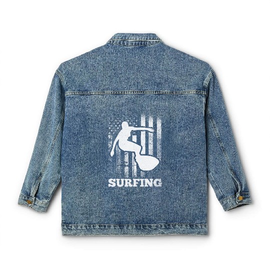 Surfing American Flag Surfing US Flag Water Surfer Classic Women's Denim Jackets