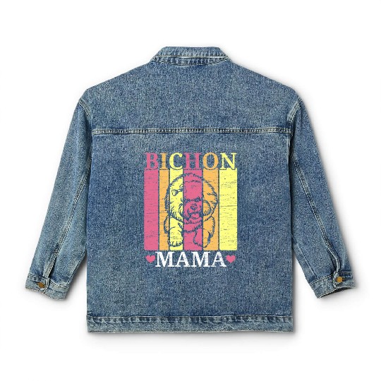 Bichon Frise Mama Dog Lover Puppy Paw Love Classic Women's Denim Jackets