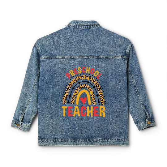 Back To School Leopard Preschool Teacher Rainbow Classic Women's Denim Jackets