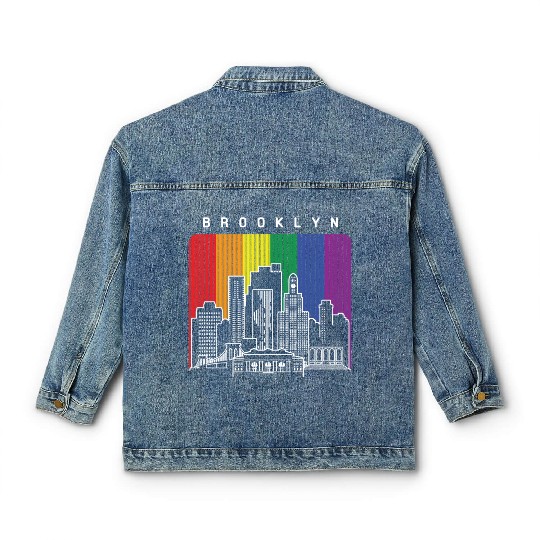 Brooklyn New York Skyline Rainbow Flag Classic Women's Denim Jackets