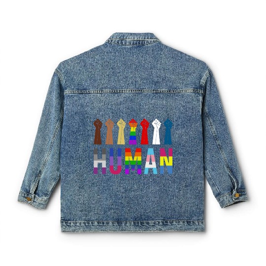 Human Rights For All Resist Feminist LGBT Black Classic Women's Denim Jackets