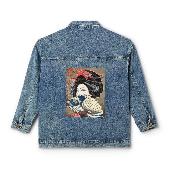 Vintage Cherry Blossom Japanese Geisha Girl Classic Women's Denim Jackets