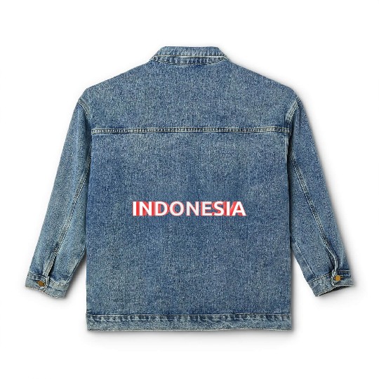 text indonesia red and white color bold style 3d Classic Women's Denim Jackets