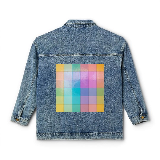 Rainbow Shimmer Multi Squares Pattern Classic Women's Denim Jackets