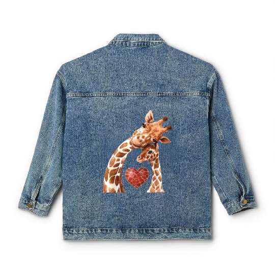 Giraffe Mom Heart Baby Giraffes Lover Classic Women's Denim Jackets