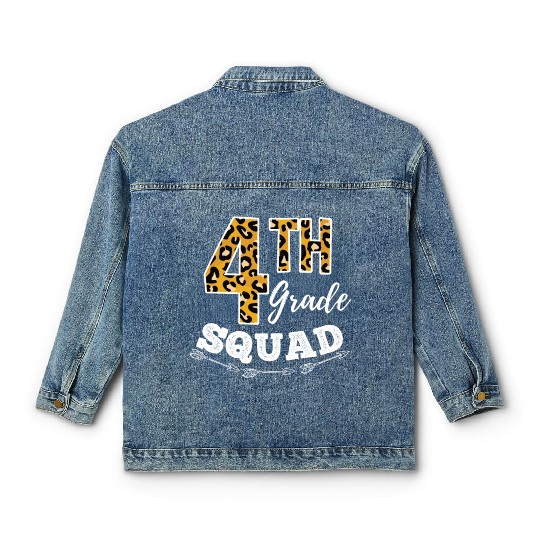 4th Grade Squad Leopard 4th Grade Teacher Classic Women's Denim Jackets