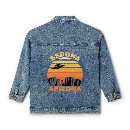 Sedona Arizonna Retro Sunset and UFO Classic Women's Denim Jackets