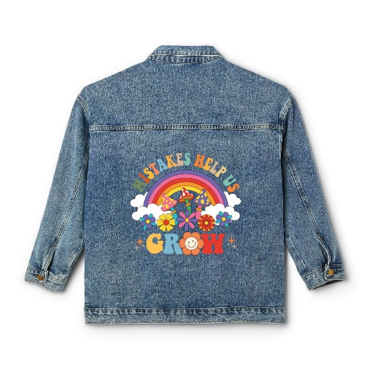 Mistakes Help Us Grow Groovy Growth Mind Rainbow Classic Women's Denim Jackets