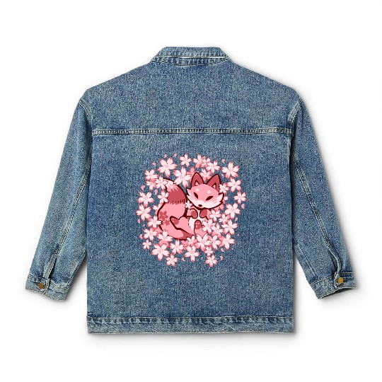 Cherry Blossom Fox Classic Women's Denim Jackets