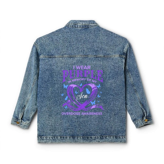 I Wear Purple In Memory Of My Son Overdose Awarene Classic Women's Denim Jackets