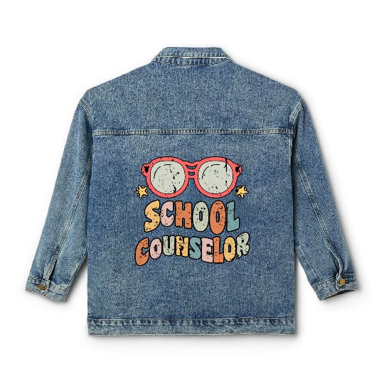 School Counselor Groovy Retro Classic Women's Denim Jackets