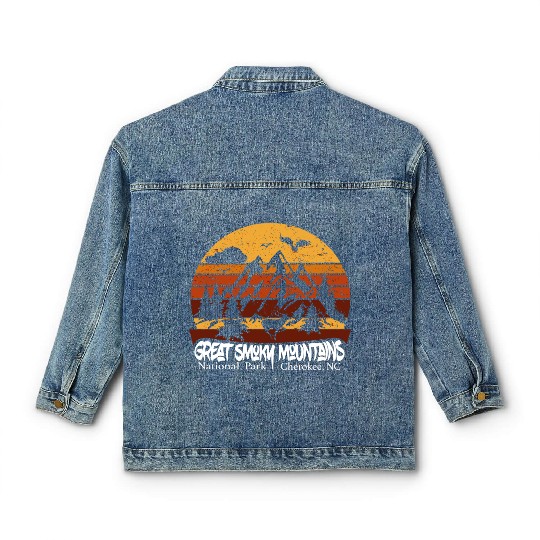 Great Smoky Mountains Cherokee Nc Vintage Souvenir Classic Women's Denim Jackets