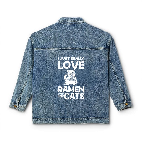 Ramen Cat Bowl Chicken Noodle Soup Japanese Classic Women's Denim Jackets