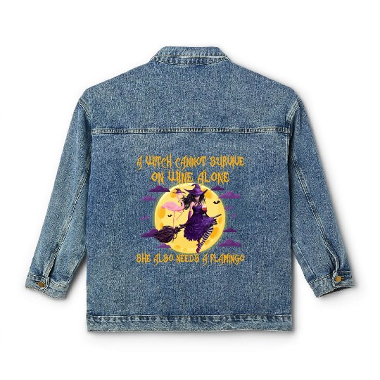 Witch and Flamingo Halloween Classic Women's Denim Jackets
