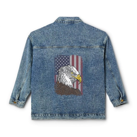 Bald Eagle - American Flag - Patriotic Classic Women's Denim Jackets