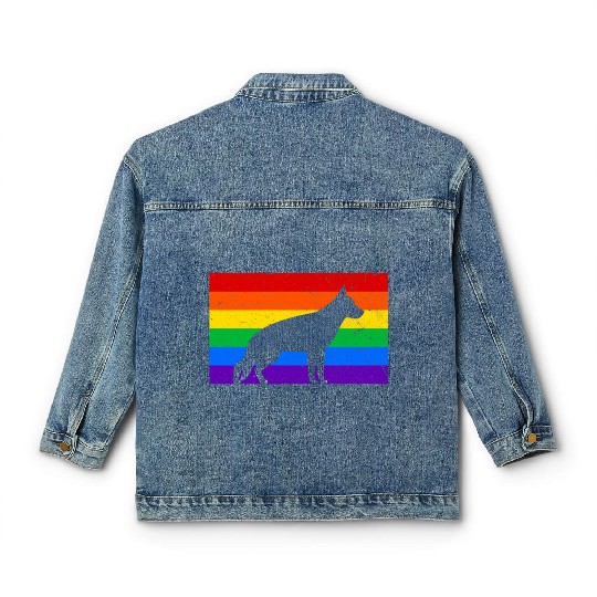 LGBT German Shepherd Rainbow Flag Classic Women's Denim Jackets