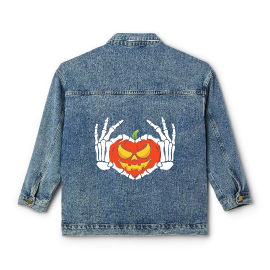 Skeleton Hand Heart Sign Funny Halloween Classic Women's Denim Jackets