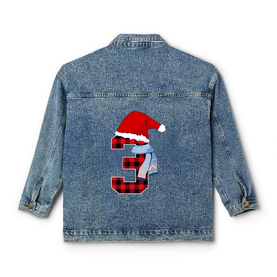 Number 3 Christmas Graphic 3 Year Old Kids Xmas Classic Women's Denim Jackets