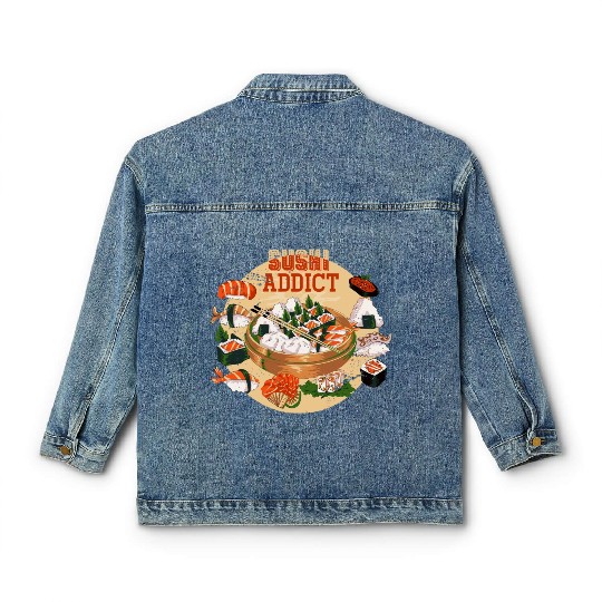 Funny Sushi Addict Asian Food Lover Sushi Classic Women's Denim Jackets