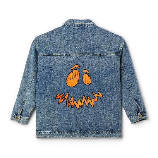 Jack O Lantern Scary Carved Pumpkin Face Classic Women's Denim Jackets