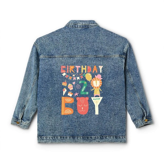 Birthday Boy Toddler Lion cartoon Outfit 2nd Years Classic Women's Denim Jackets