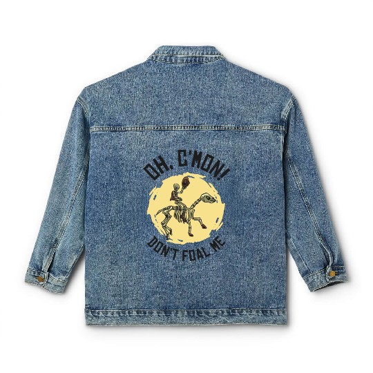 Halloween Cowboy Skeleton Foal Horse Riding Classic Women's Denim Jackets