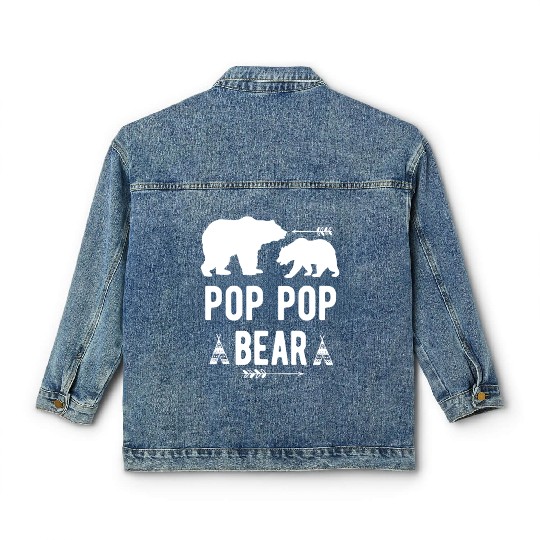 Pop Pop Bear Arrow Grandpa Bear Grandparents Classic Women's Denim Jackets